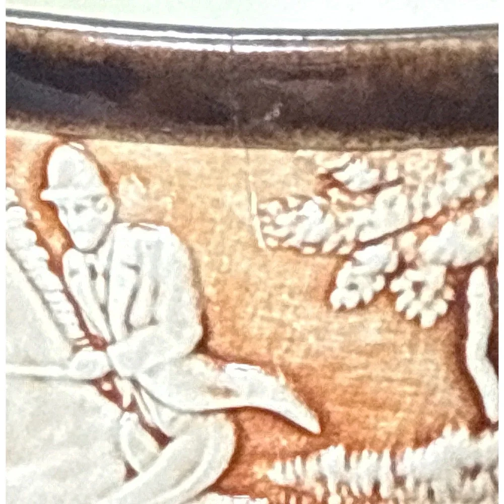 Vintage Fox Hunt Relief Ceramic Canister Tobacco Jar Brown Equestrian Decor